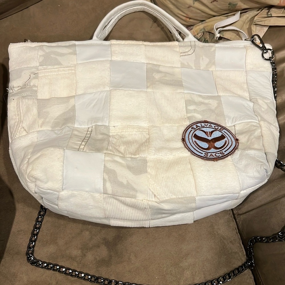 Salvage Sacs White Quilted Satchel with Chain Strap